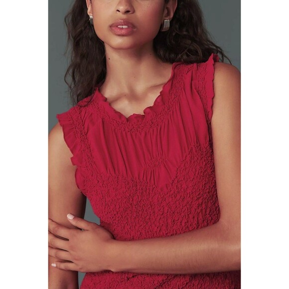 By Anthropologie Mock-Neck Textured Mini Dress Bodycon Ruffle Smocked XL 277652 - Picture 2 of 9